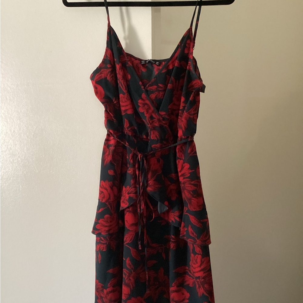 Floral Red and Black Dress